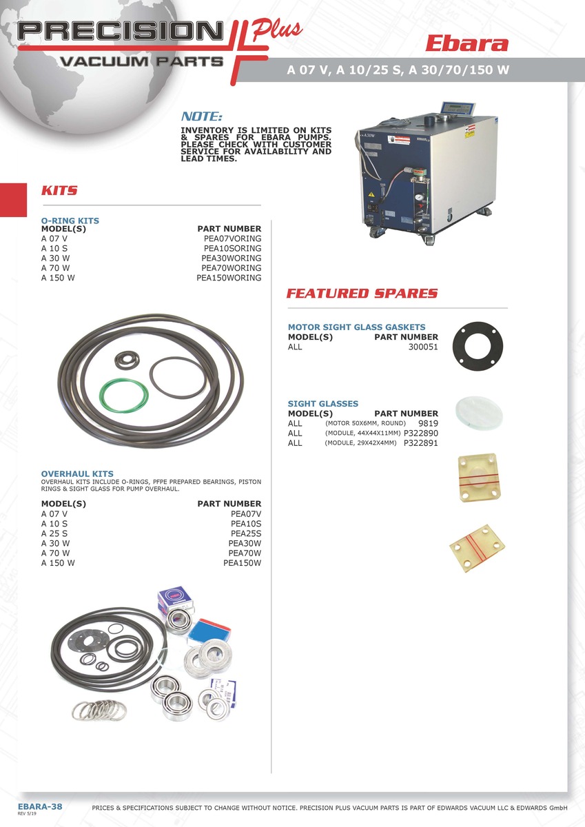 Motor Sight Glass- Ebara, UERR, A Series, AAS Series, EST Series, AA Series, Part# 9819