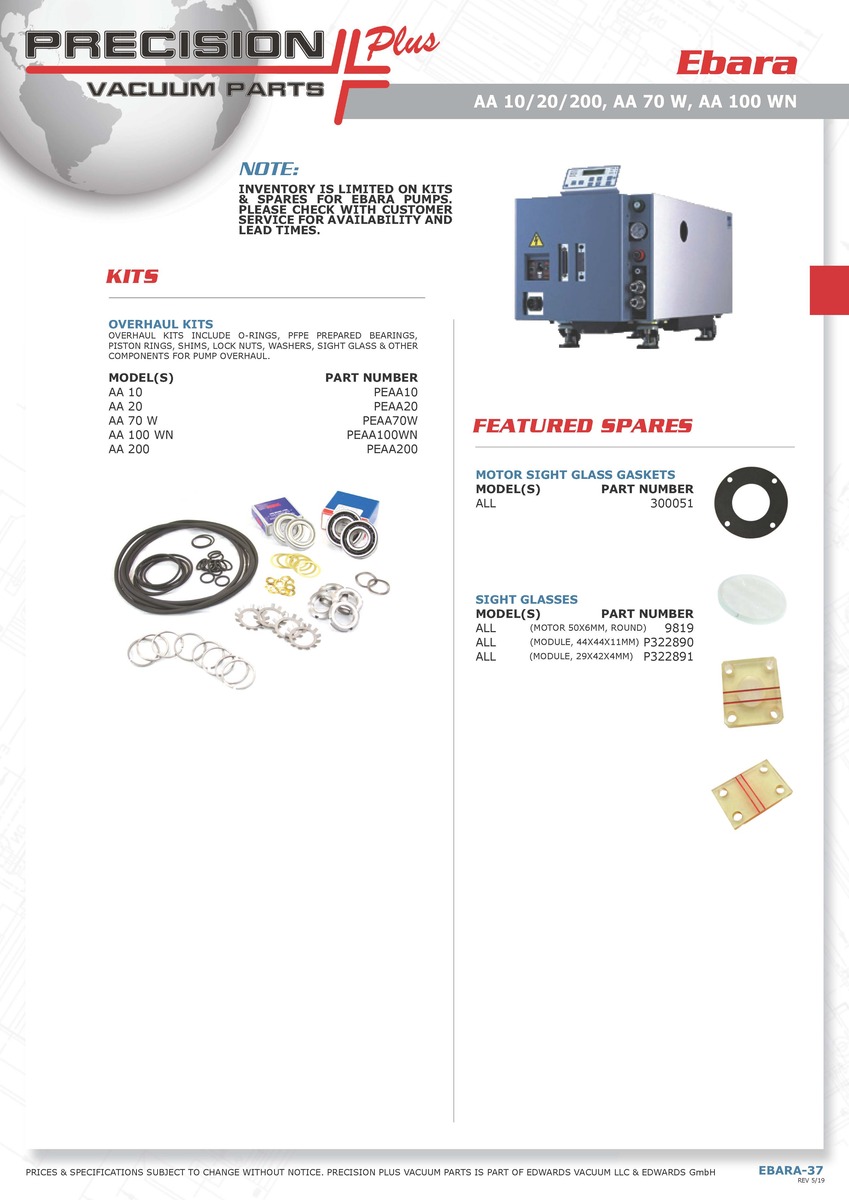 Motor Sight Glass- Ebara, UERR, A Series, AAS Series, EST Series, AA Series, Part# 9819