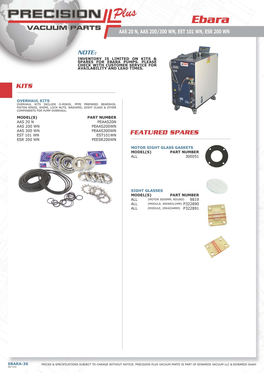 Motor Sight Glass- Ebara, UERR, A Series, AAS Series, EST Series, AA Series, Part# 9819