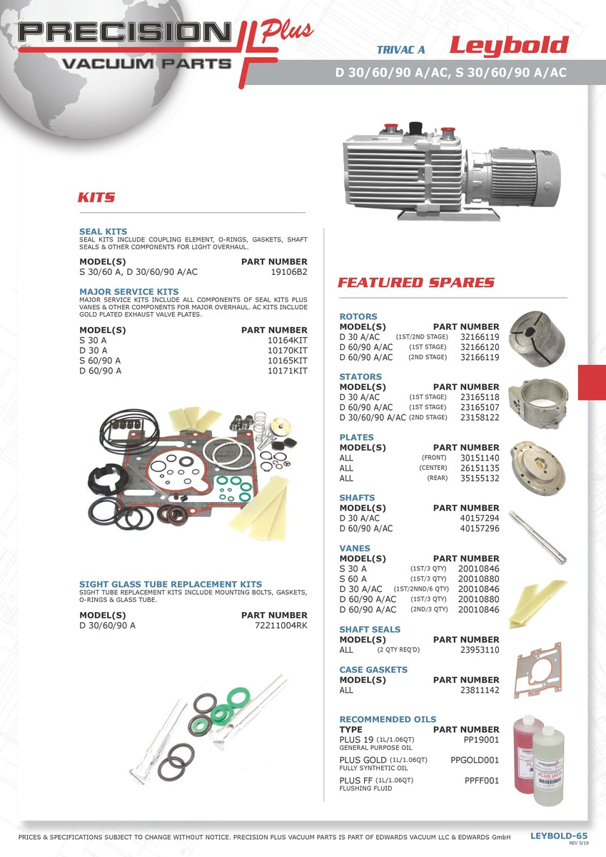 Leybold Major Repair Kit with GX Vanes Part# 10171KIT