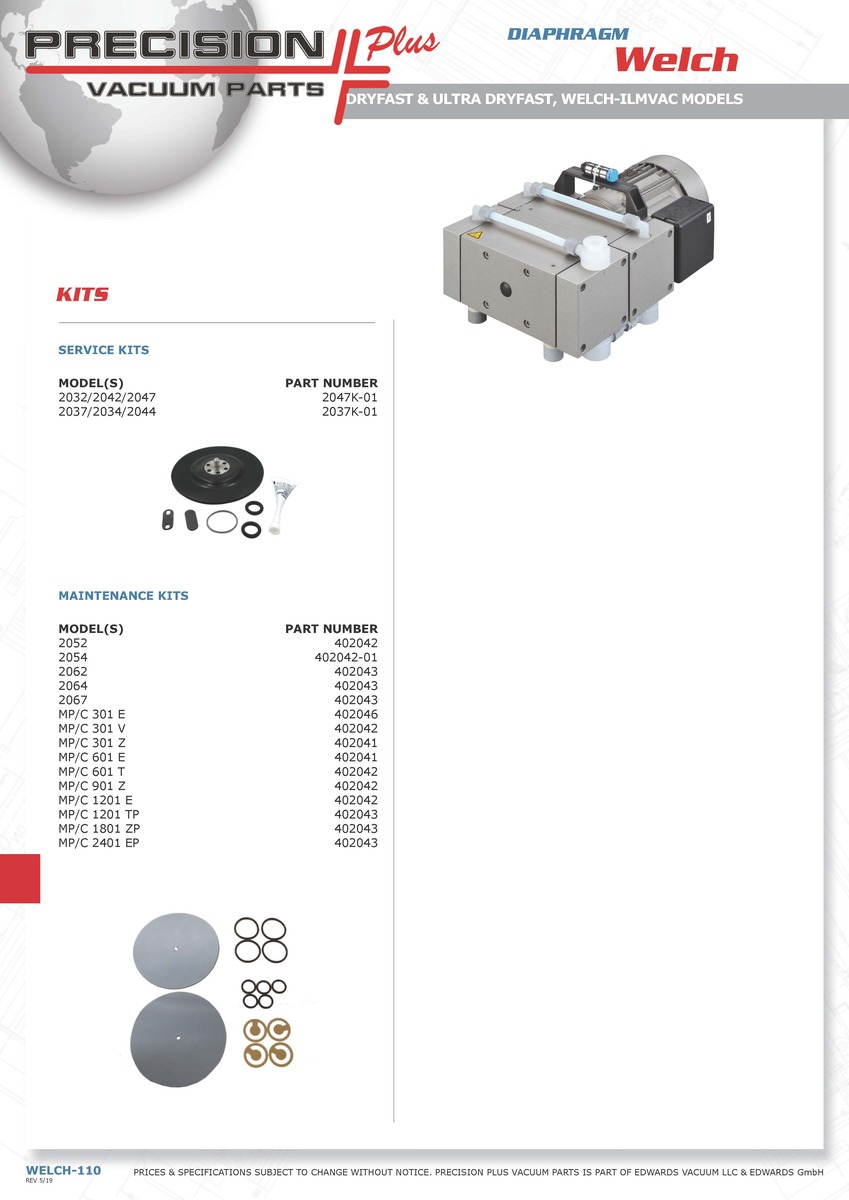 Maintenance Kit - Welch MP/MPC 301 Z & MP/MPC 601 E